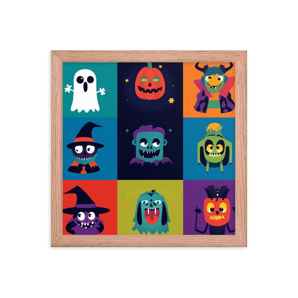 Halloween Monster Faces Assorted Digital Art Framed Poster - Oh Posters