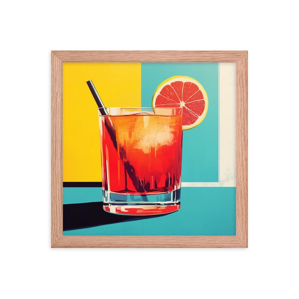 Vibrant Red Cocktail with Lemon Slice Pop Art Style Framed Poster - Oh Posters