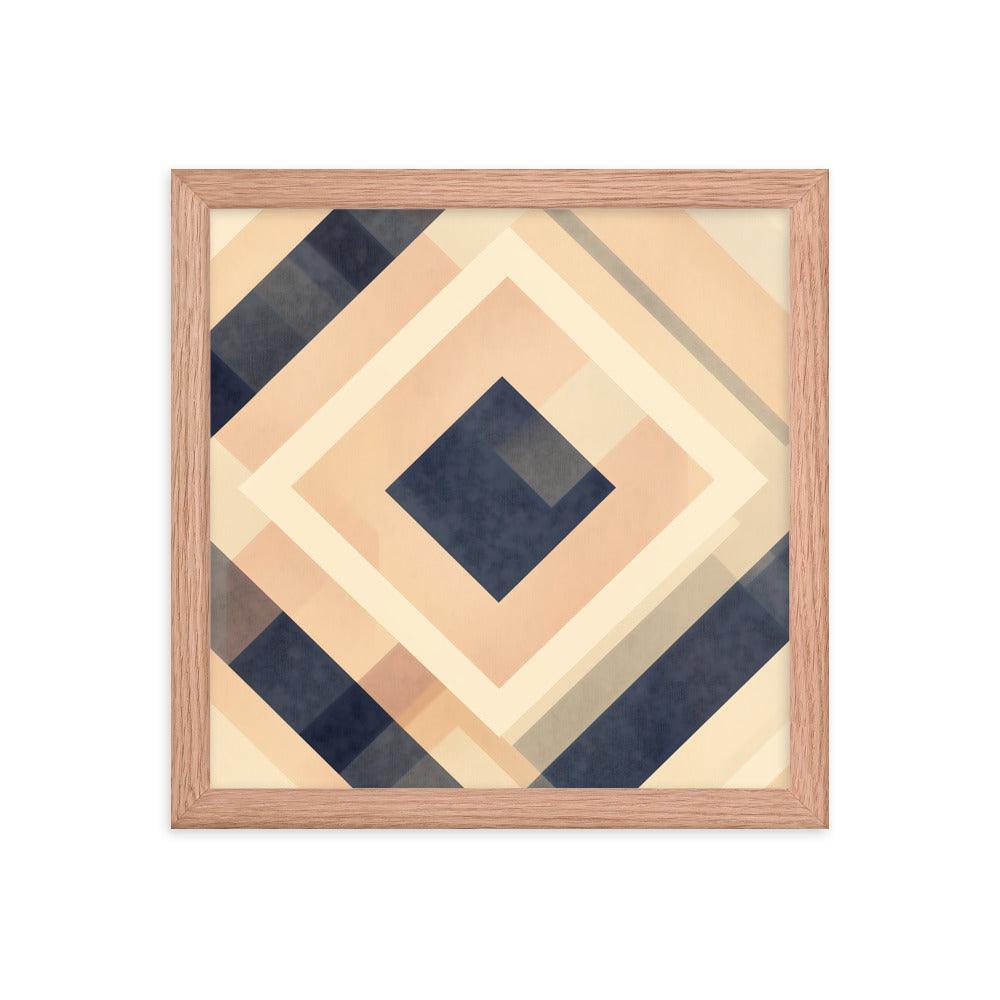 Geometric Art Abstract Patterns in Beige and Blue Tones Framed Poster - Oh Posters