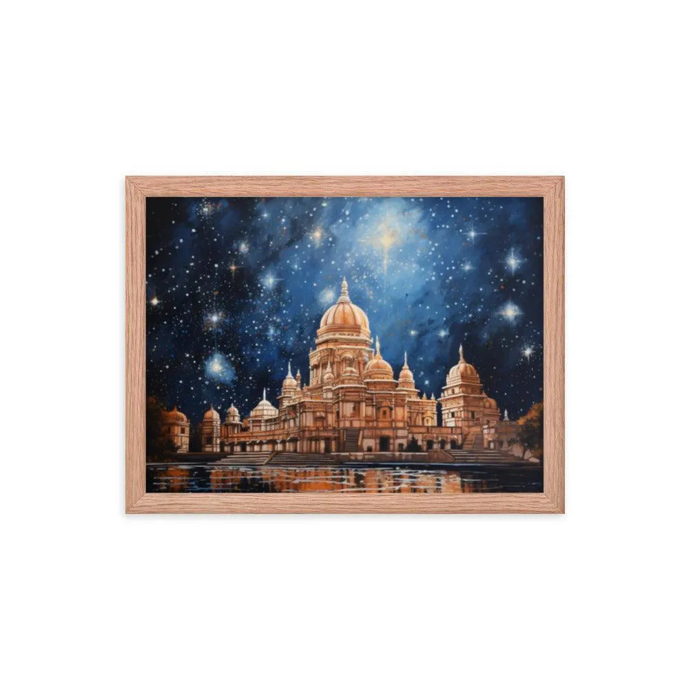 Indian Hindu Mandir at Night Starry Sky Painting Framed Poster - Oh Posters