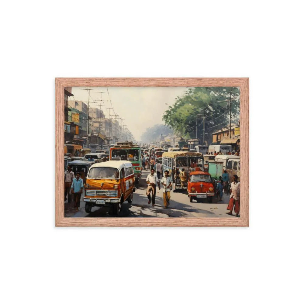 Indian Street Traffic Painting Framed Poster - Oh Posters