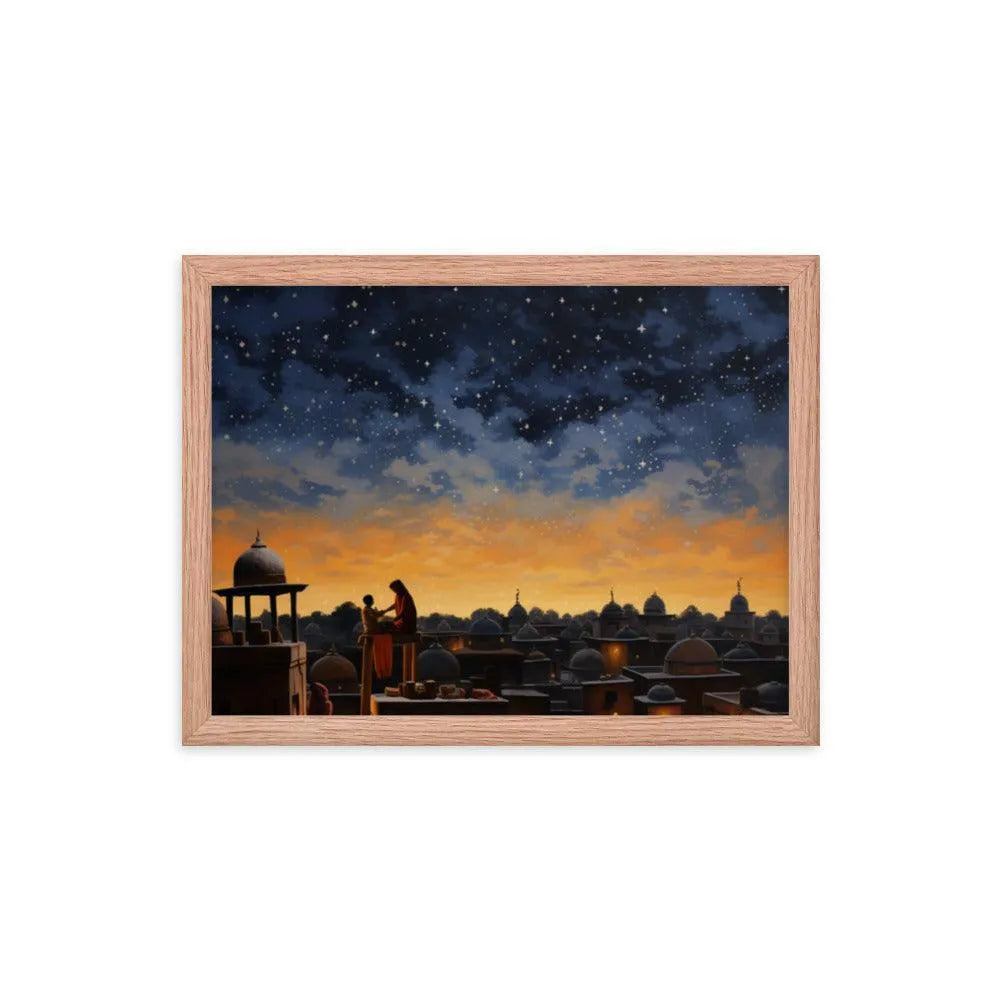 Indian Rooftop House Starry Night Sky Painting Framed Poster - Oh Posters