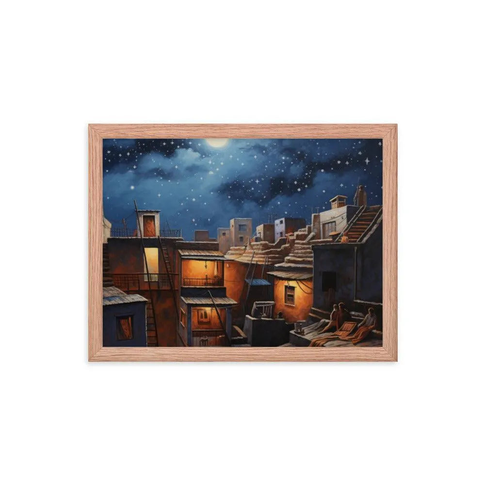 Indian Rooftop House Starry Night Sky Painting Framed Poster - Oh Posters