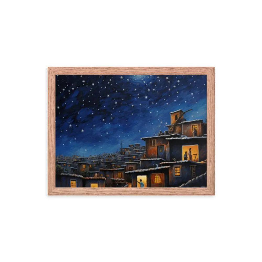 Indian Rooftop House Starry Night Sky Painting Framed Poster - Oh Posters