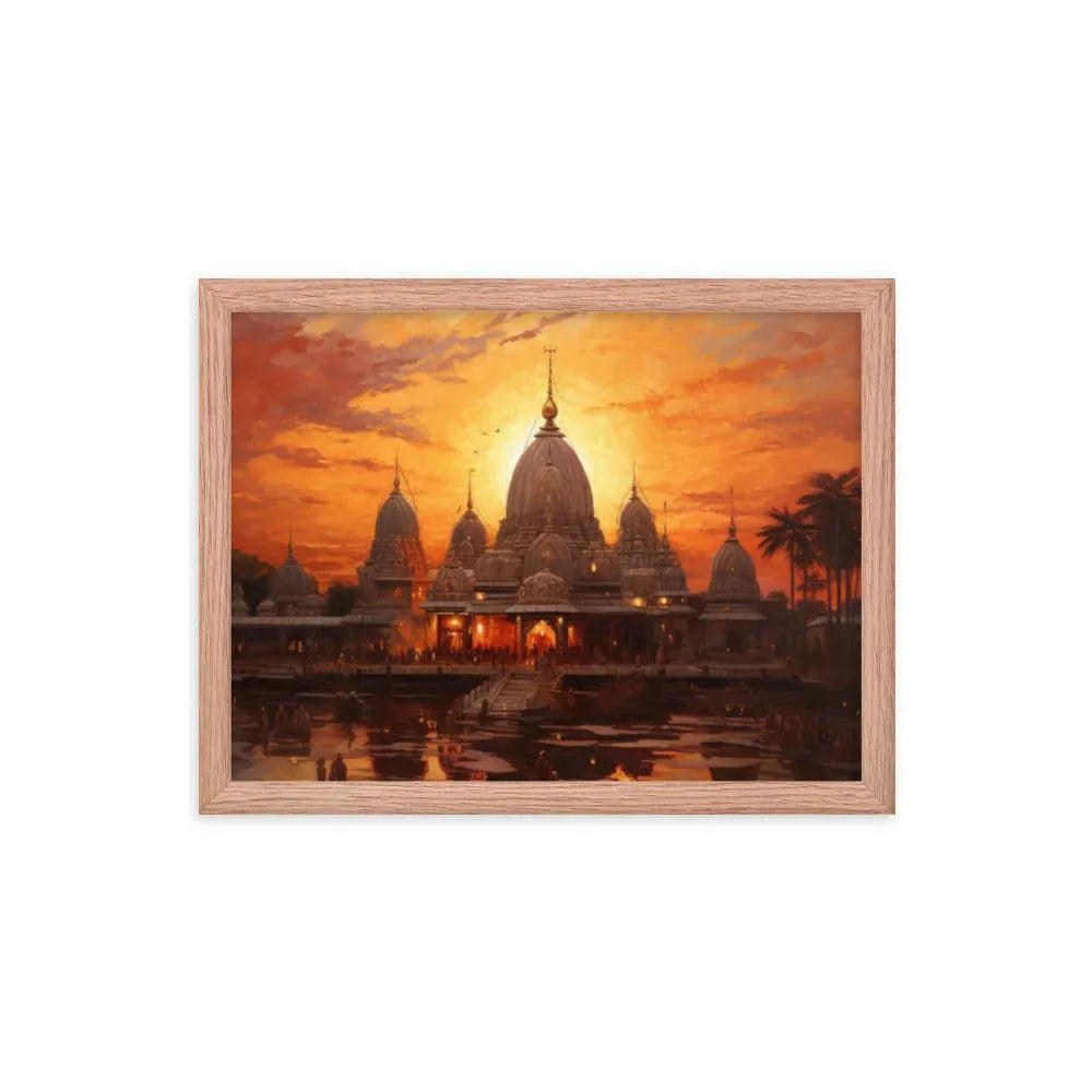 Mandir Sunset Indian Hinduism Painting Framed Poster - Oh Posters