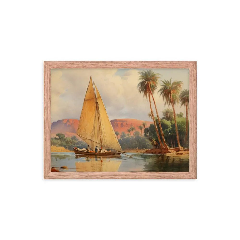 Papyrus Boat Sailing River Nile Ancient Egypt Landmark Painting Framed Poster - Oh Posters