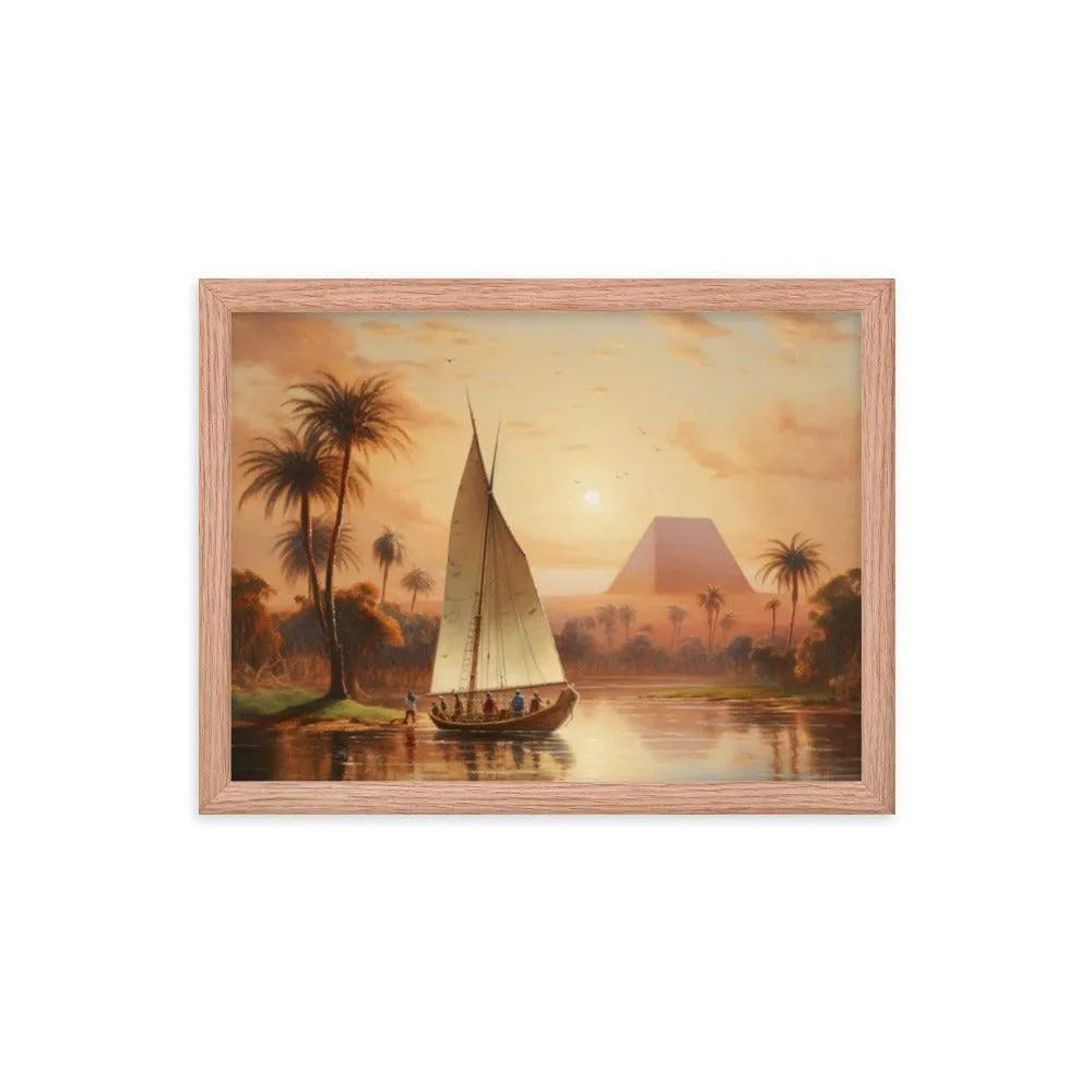 Papyrus Boat Sailing River Nile Ancient Egypt Landmark Painting Framed Poster - Oh Posters