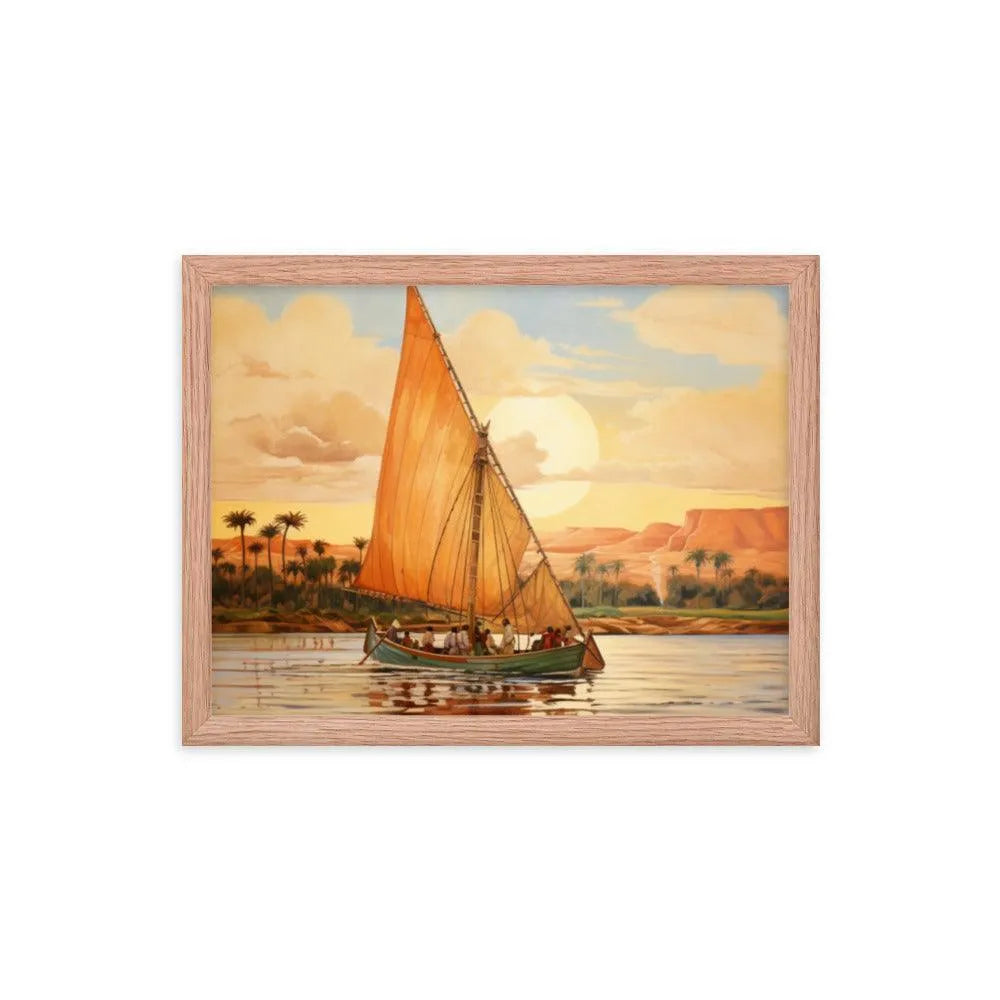 Papyrus Boat Sailing River Nile Ancient Egypt Landmark Painting Framed Poster - Oh Posters