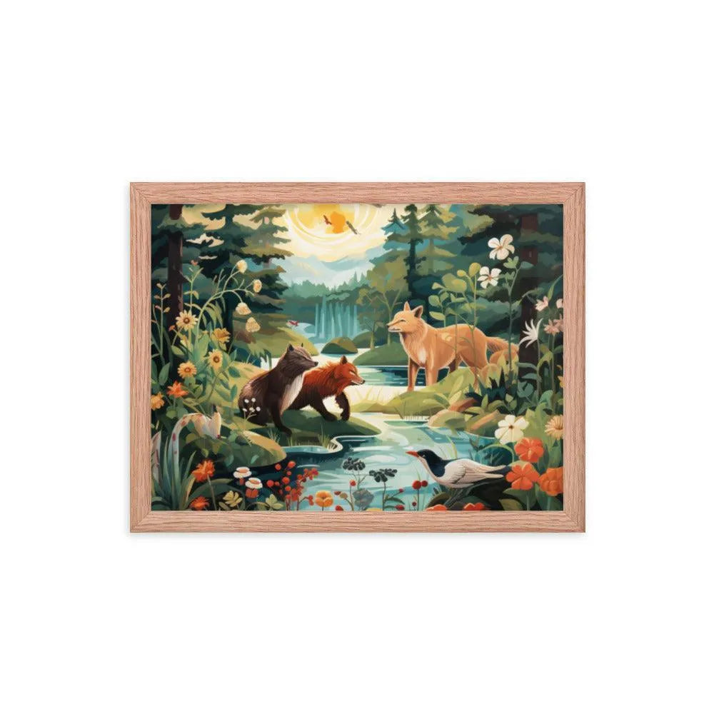 Lakeside Wildlife Harmony Nature Painting Framed Poster - Oh Posters