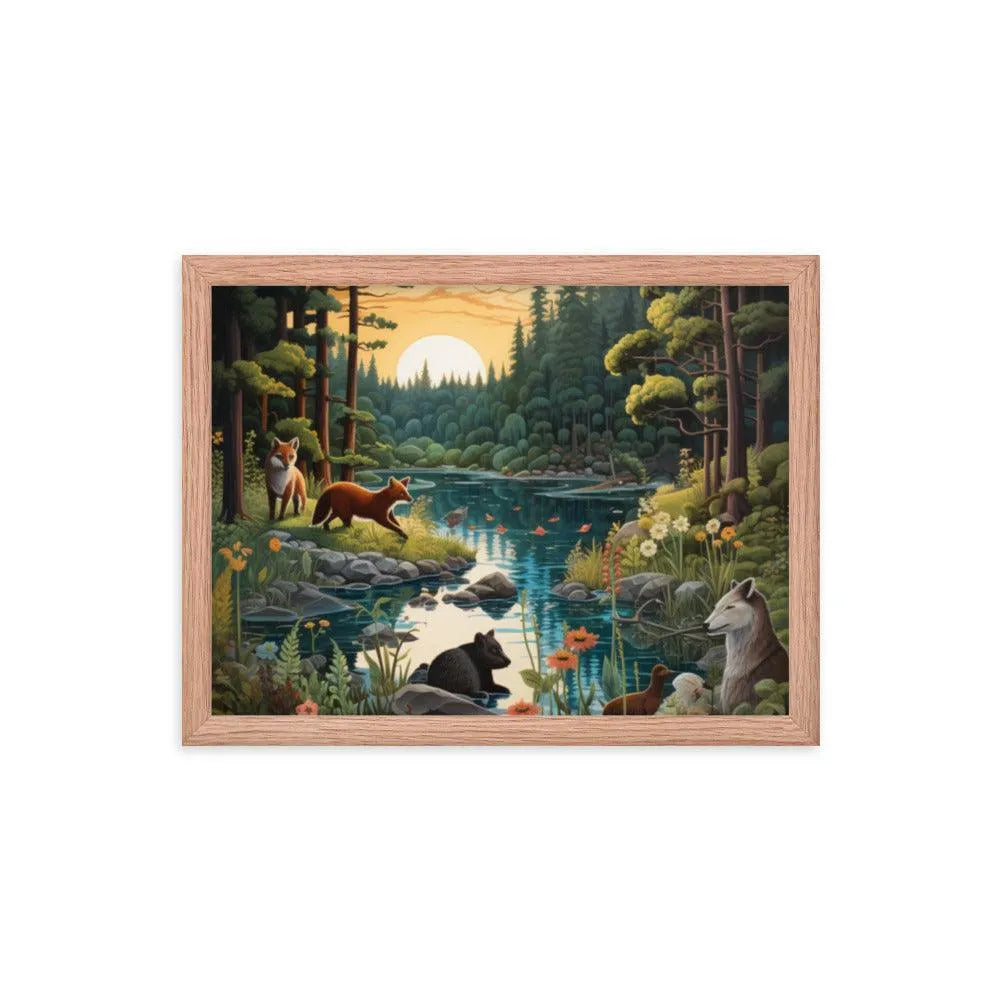 Lakeside Wildlife Harmony Nature Painting Framed Poster - Oh Posters