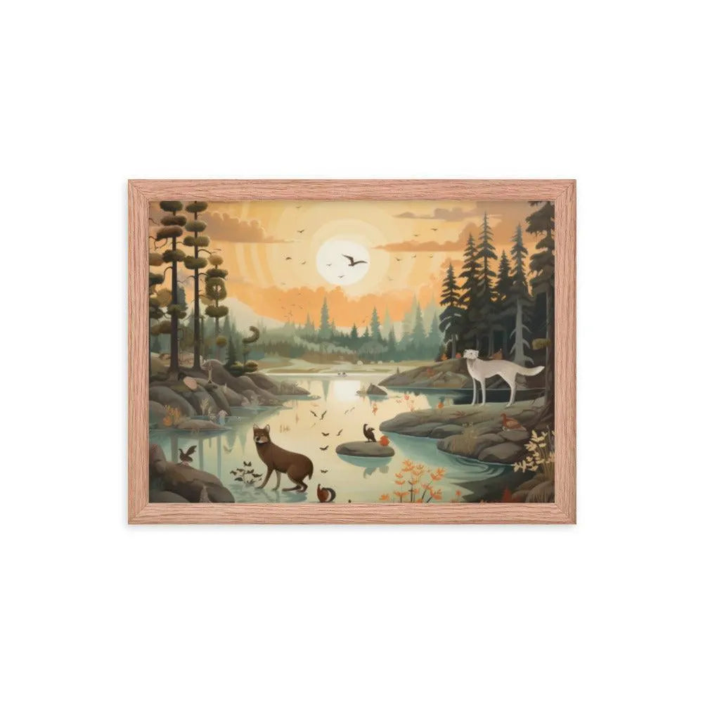 Lakeside Wildlife Harmony Nature Painting Framed Poster - Oh Posters