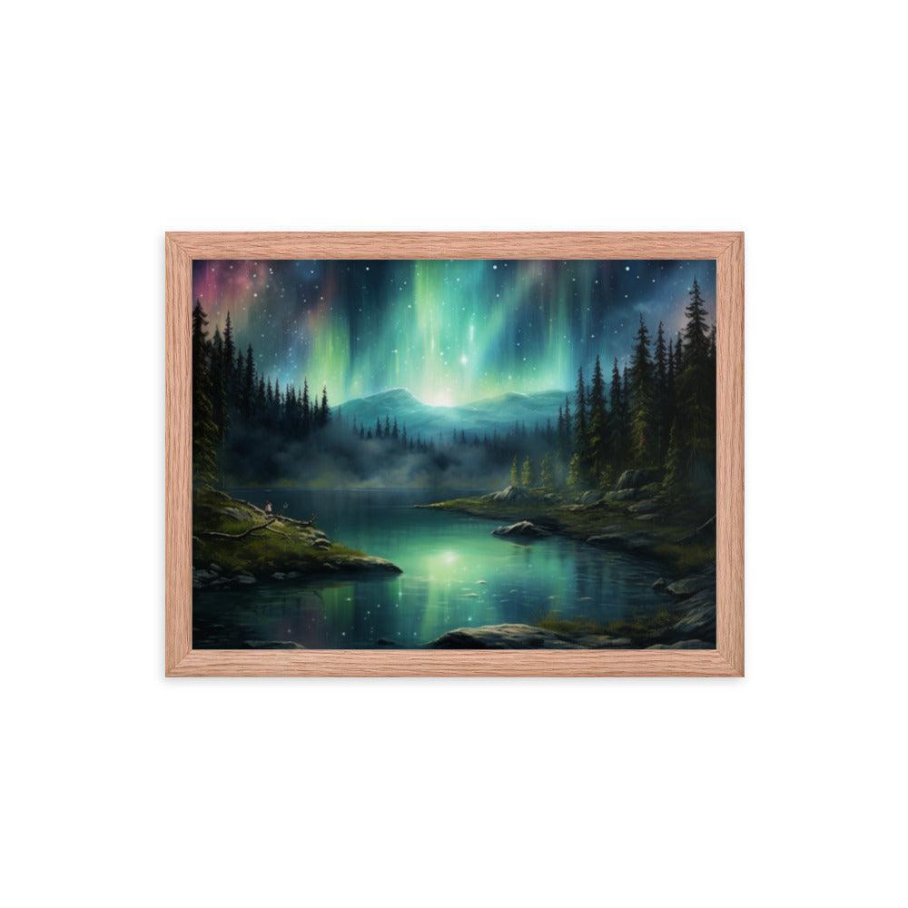 Celestial Night Spectacle Over The Lake Framed Poster - Oh Posters