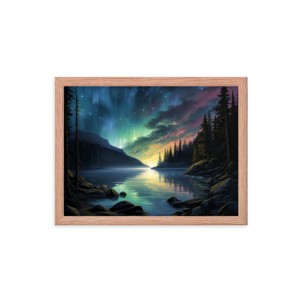 Celestial Night Spectacle Over The Lake Framed Posterposter - Oh Posters