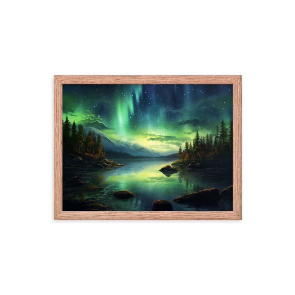 Celestial Night Spectacle Over The Lake Framed Poster - Oh Posters