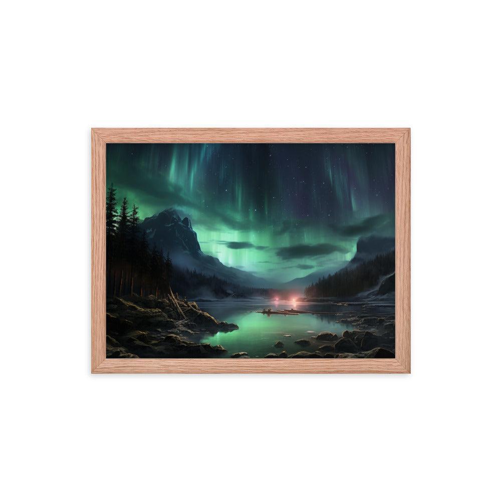 Celestial Night Spectacle Over The Lake Framed Poster - Oh Posters