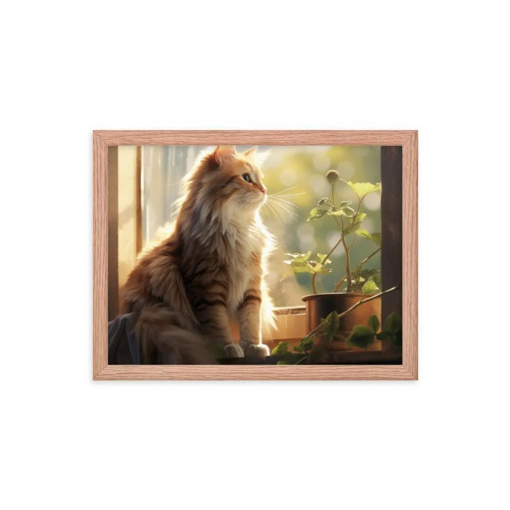 Cat Observing Sunny Countryside Morning Framed Poster - Oh Posters