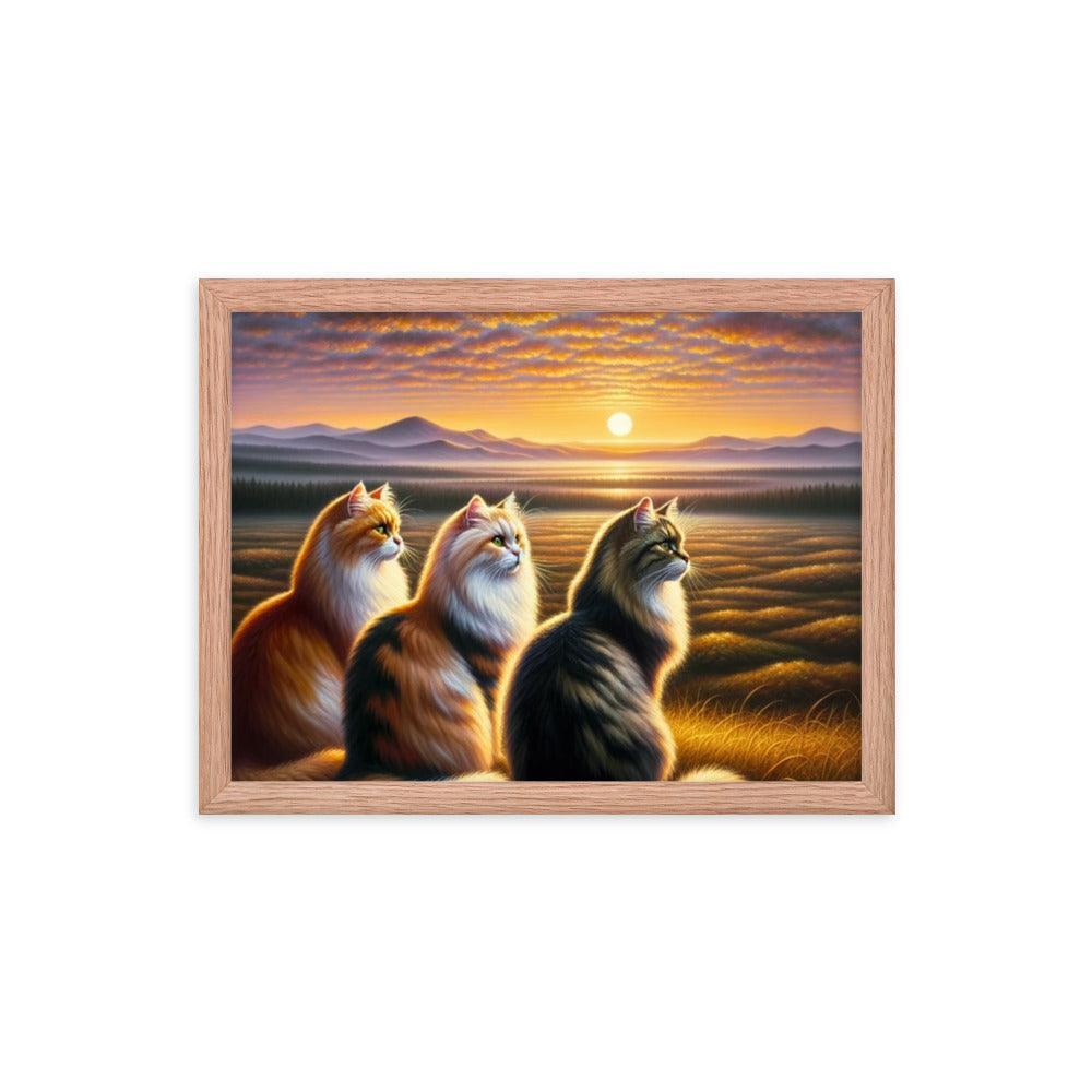 Cats Sunset Serenade Countryside Framed Poster - Oh Posters