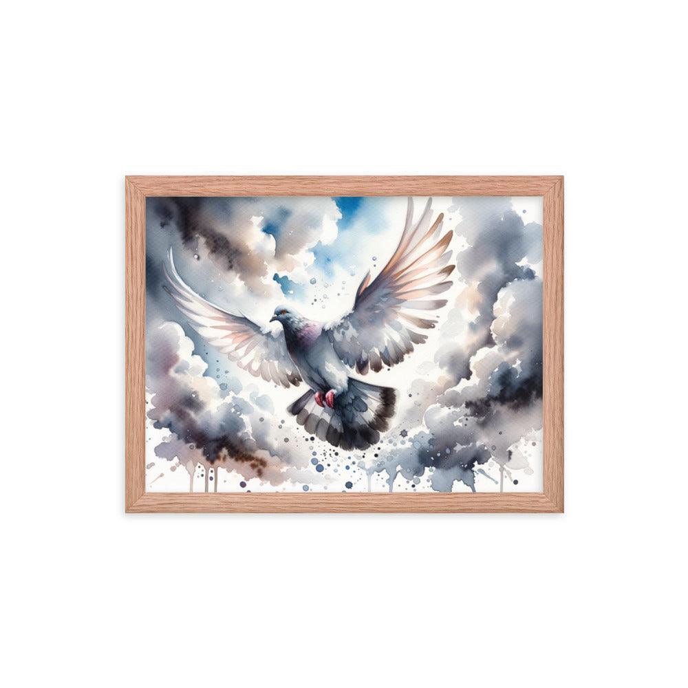 Majestic Pigeon Watercolor Sky Flight Art Framed Poster - Oh Posters