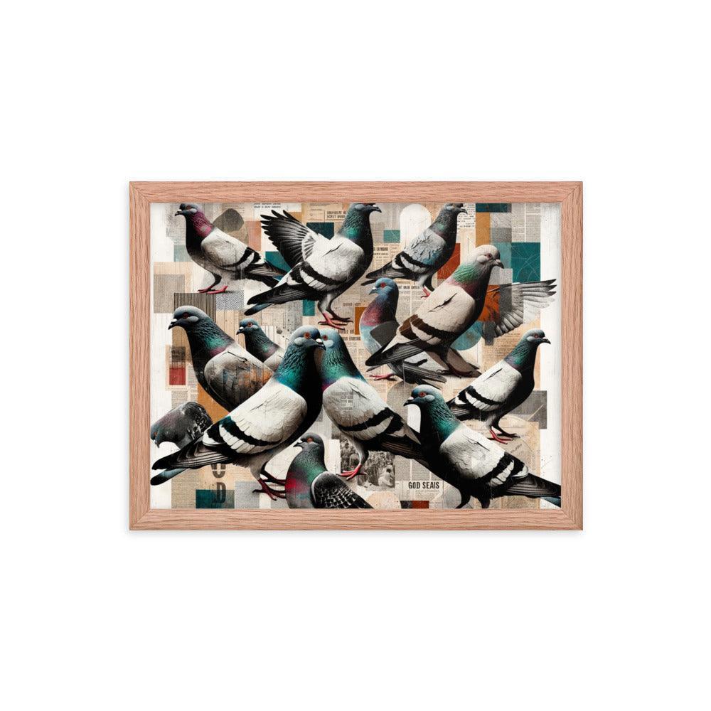 Pigeon Collage in Mixed Media - Contemporary Urban Art Framed Poster - Oh Posters