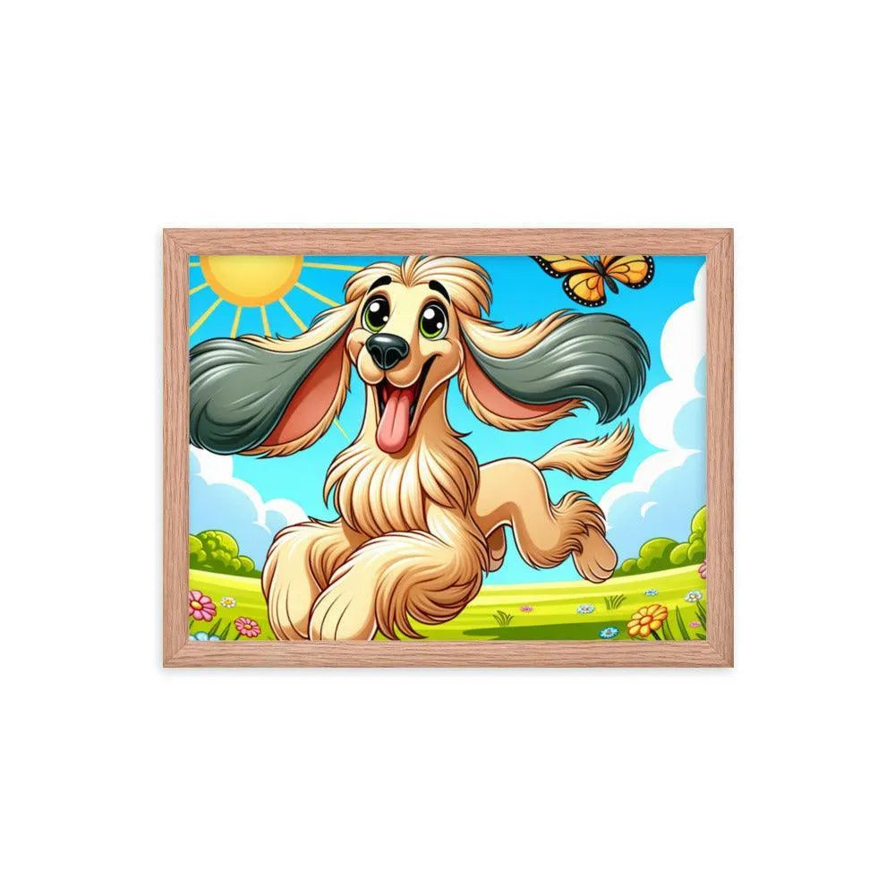 Joyful Afghan Hound Summer Day Cartoon Framed Poster - Oh Posters