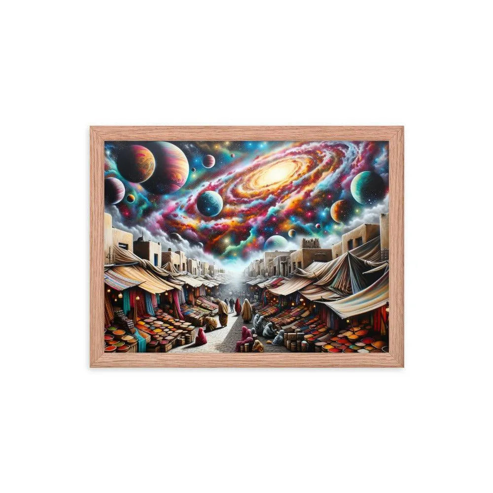 Desert Bazaar Oasis Under Cosmic Sky Spray Paint Art Framed Poster - Oh Posters