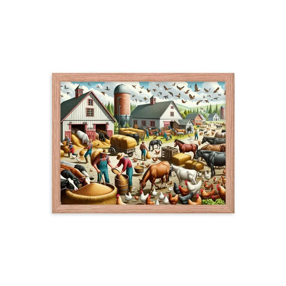 Lively Farmyard Feeding Time Illustration Framed Poster - Oh Posters