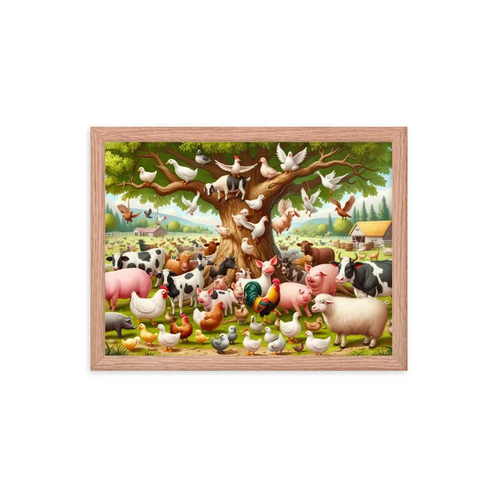 Diverse Farm Animal Gathering Illustration Framed Poster - Oh Posters