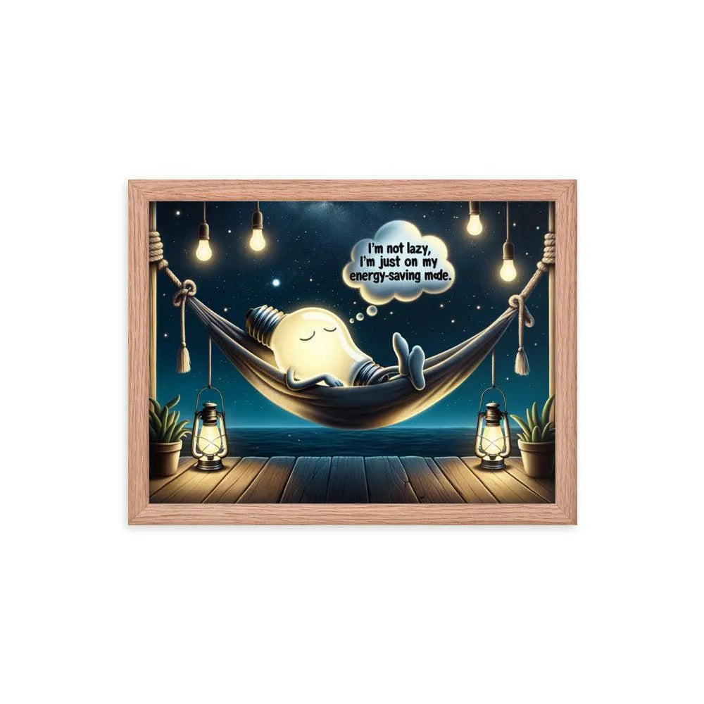 Lazy Light Bulb Energy-Saving Humor Night Illustration Framed Poster - Oh Posters