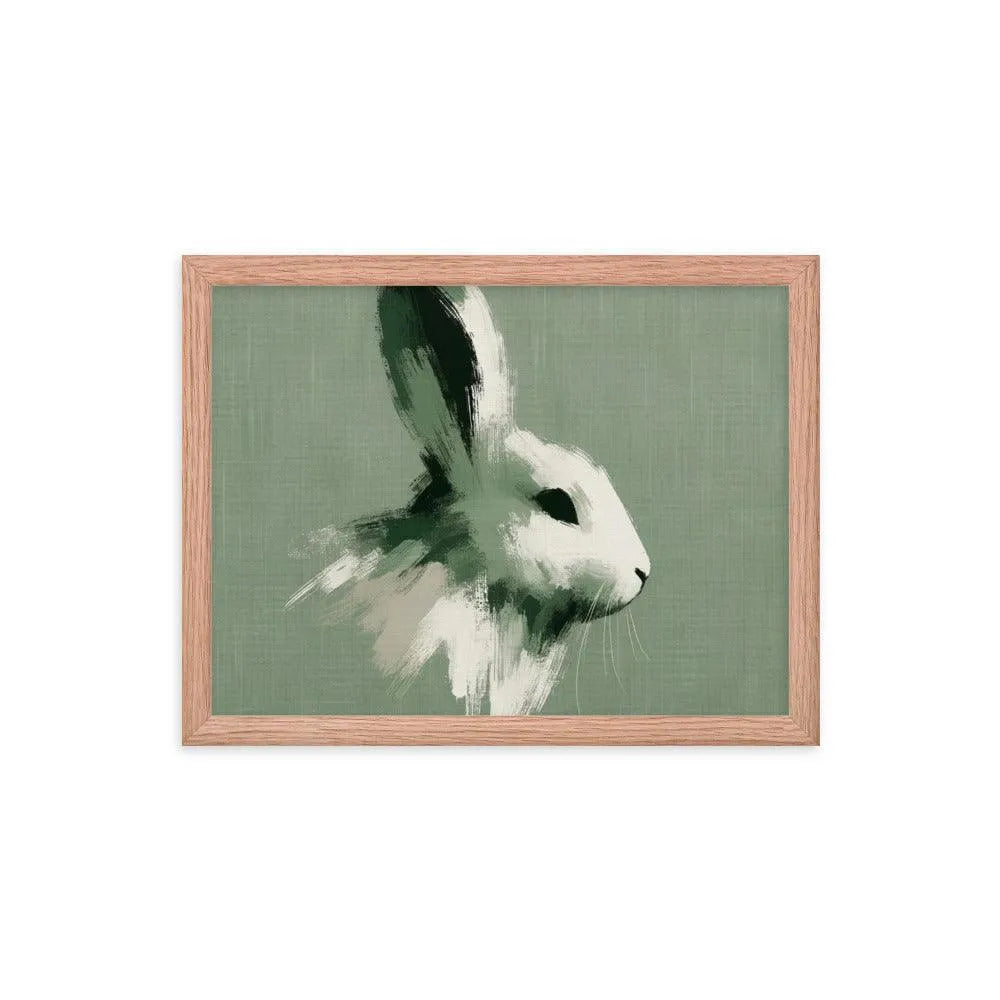 Green Brush Stroke Rabbit Minimalistic Art Framed Poster - Oh Posters