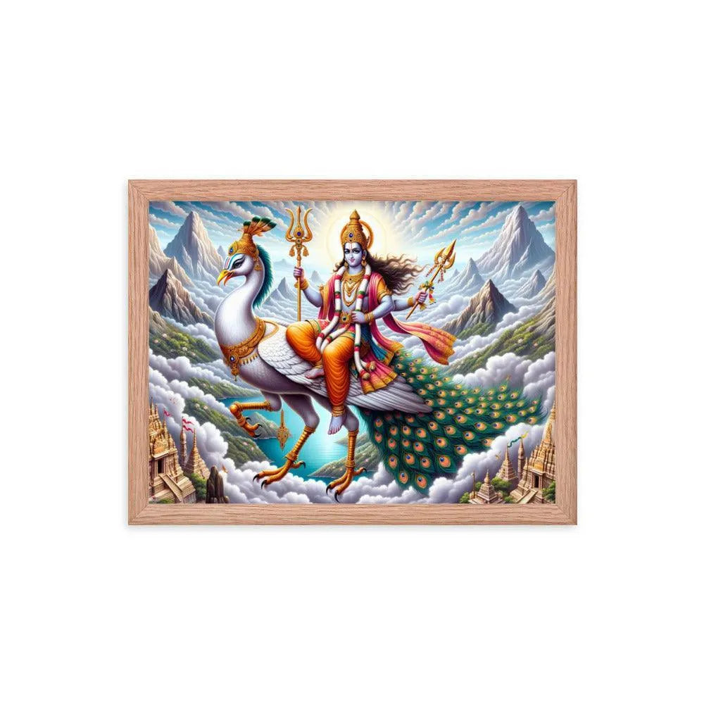 Hindu Lord Kartikeya on Peacock Divine Art Framed Poster - Oh Posters