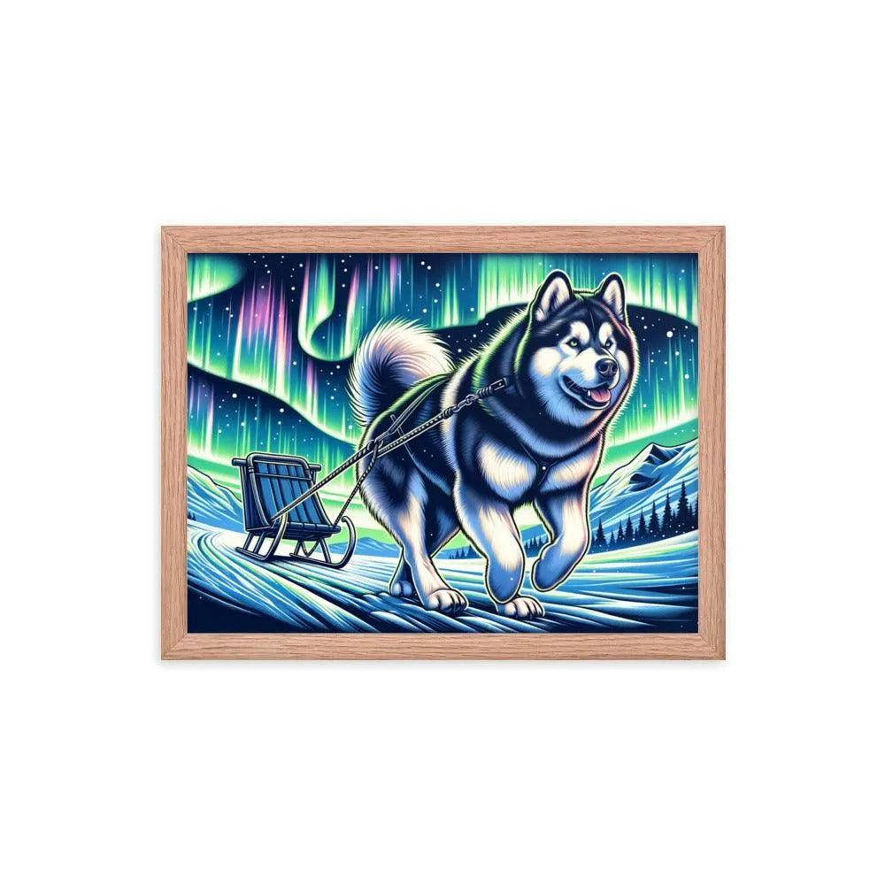 Northern Lights Adventure Alaskan Malamute Art Framed Poster - Oh Posters