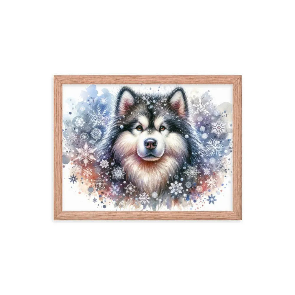 Snowy Flurries Alaskan Malamute Watercolor Framed Poster - Oh Posters