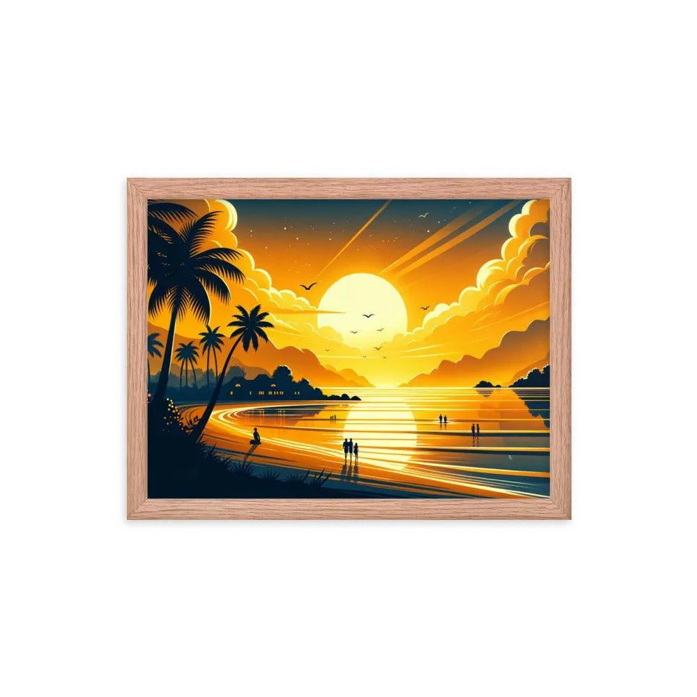 Golden Sunset Beach Illustration Framed Poster - Oh Posters