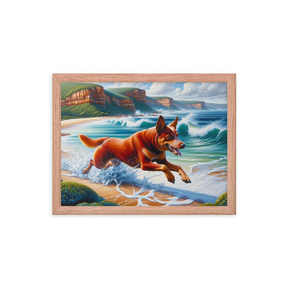 Coastline Australian Cattle Dog Oil Painting Framed Poster - Oh Posters