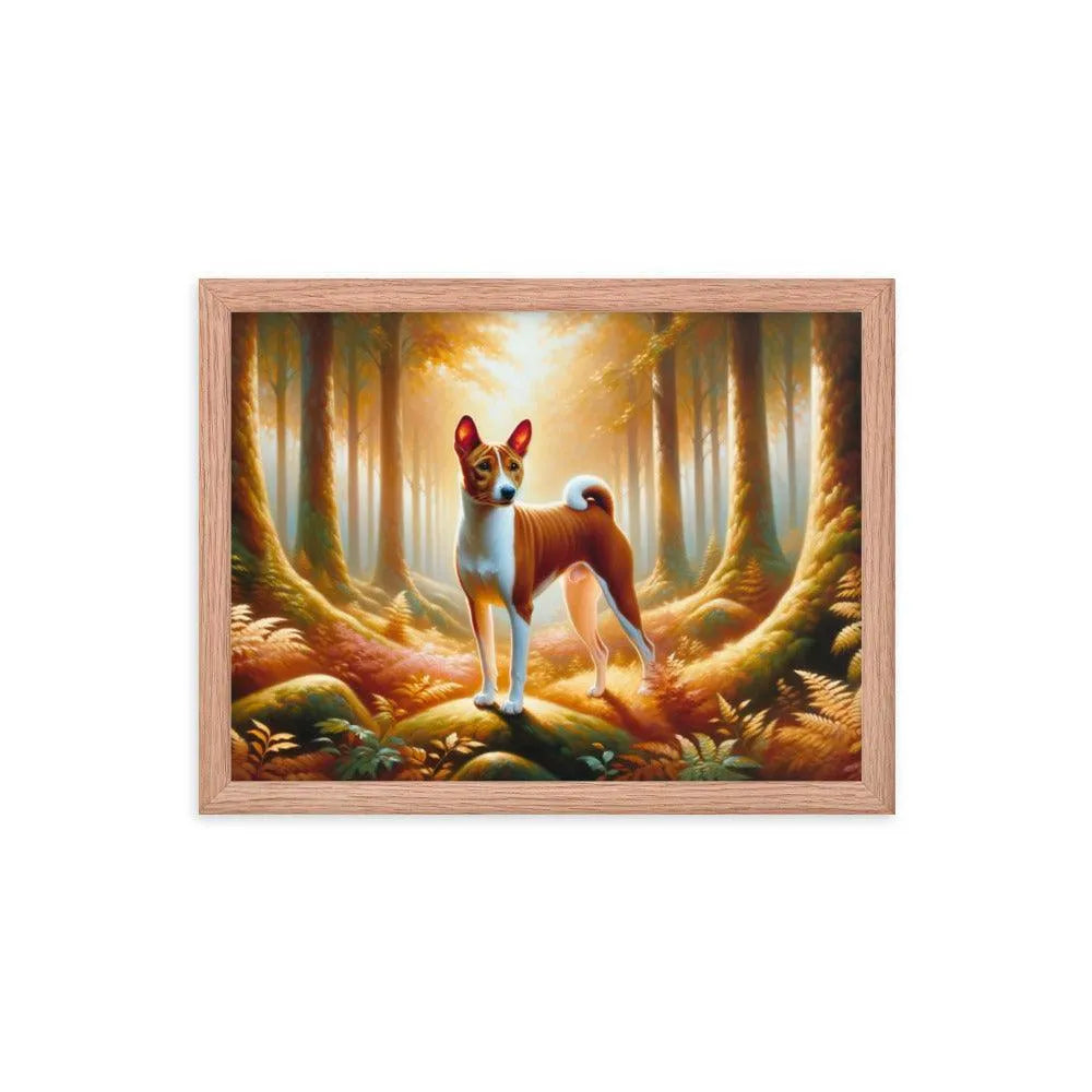 Enchanting Forest Portrait of Basenji Dog in Oil Painting Framed Poster - Oh Posters