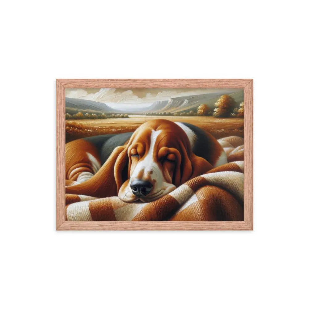 Cozy Basset Hound Peaceful Oil Painting Framed Poster - Oh Posters