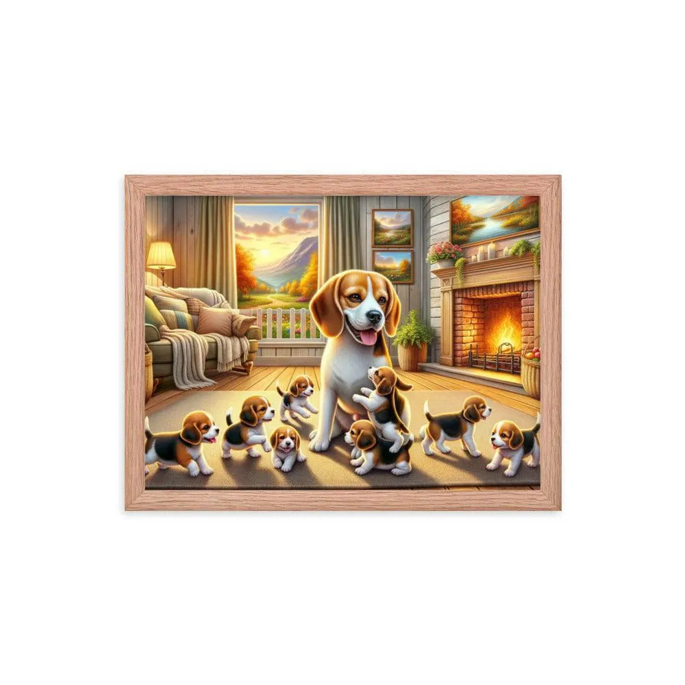 Cozy Beagle Family Heartwarming Home Digital Art Framed Poster - Oh Posters