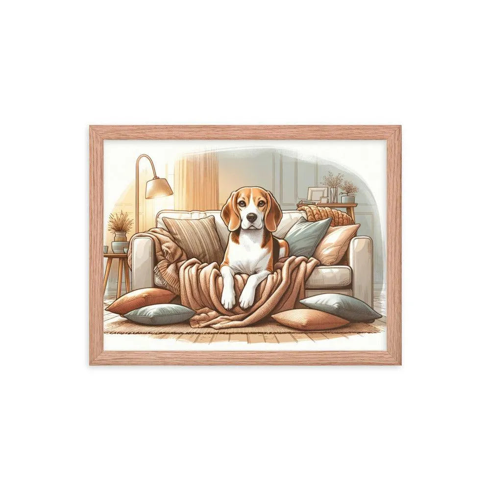 Cozy Beagle on the Couch Home Illustration Framed Poster - Oh Posters