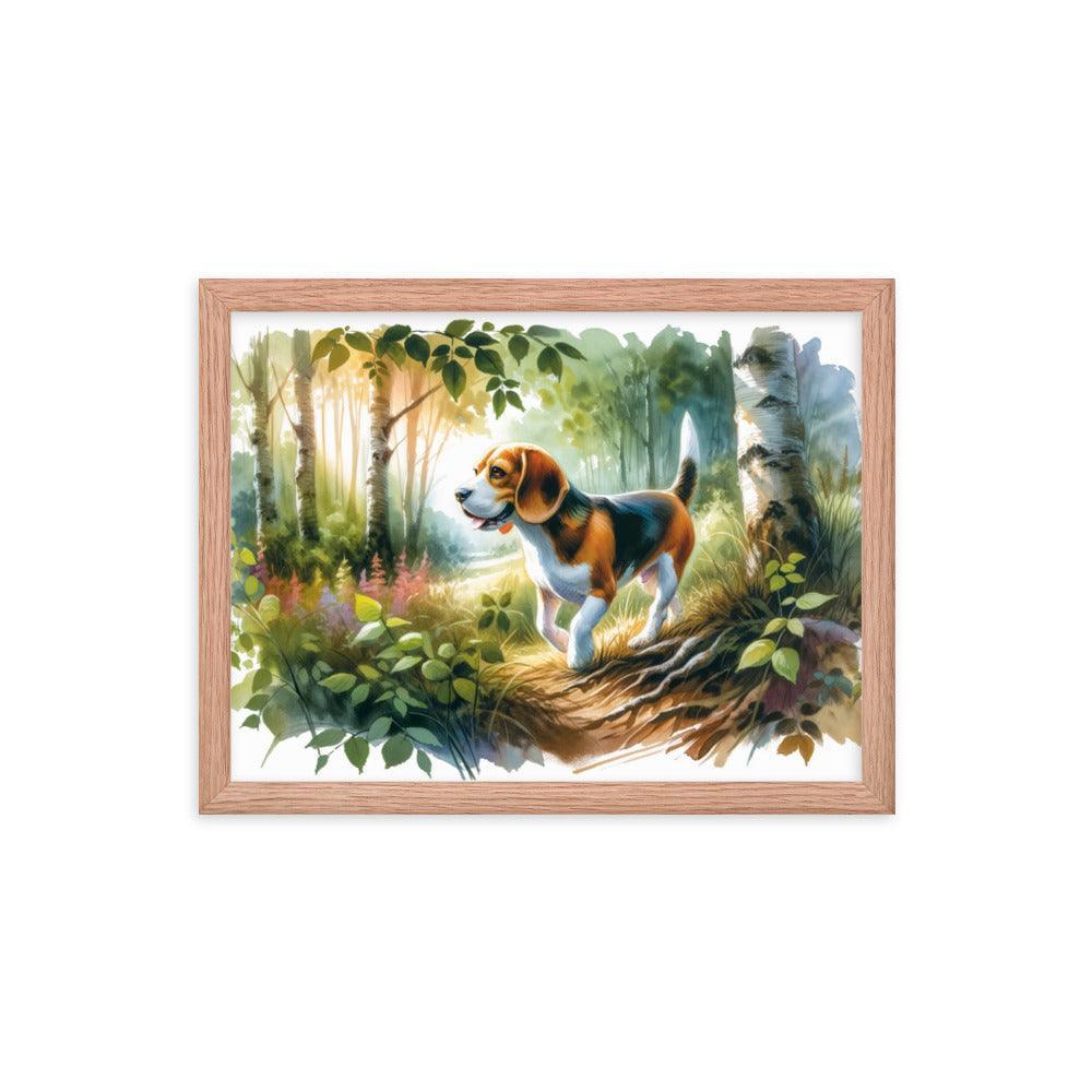 Forest Stroll Beagle in Watercolor Painting Framed Poster - Oh Posters