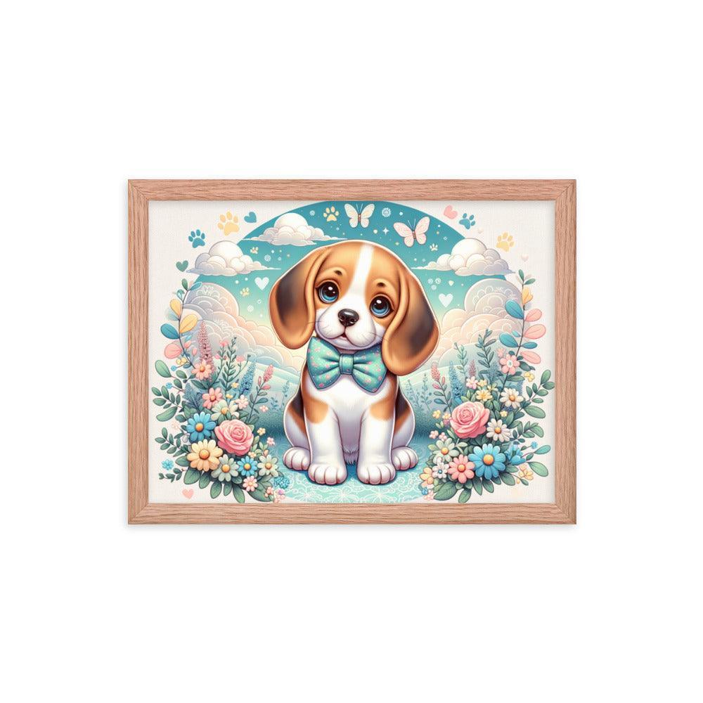 Curious Beagle with Bowtie Vector Art Framed Poster - Oh Posters