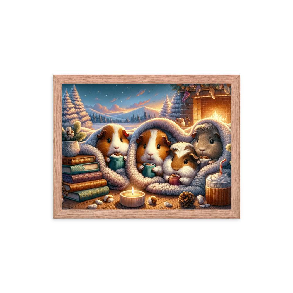 Cozy Guinea Pig Gathering Warmth and Cocoa Peaceful Framed Poster - Oh Posters