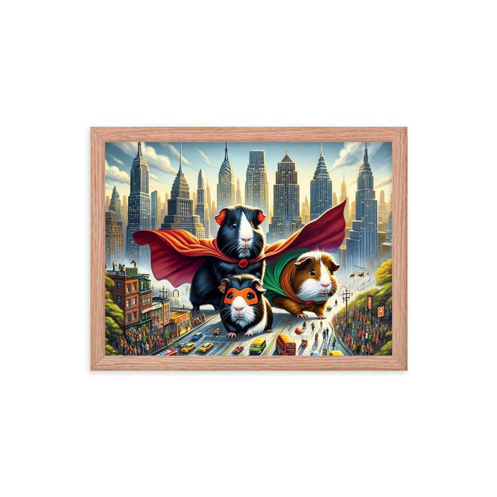 Guinea Pig Heroes Dynamic Cityscape Adventure Framed Poster - Oh Posters