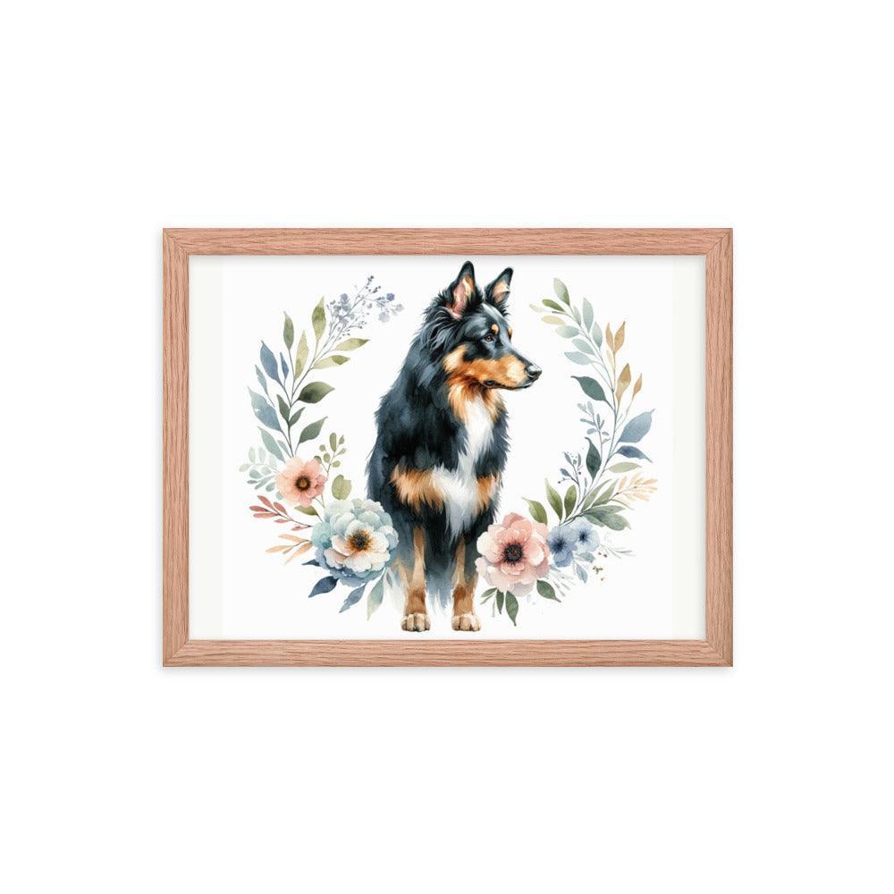 Elegant Beauceron Dog Poise with Soft Pastel Floral Watercolor Design Framed Poster - Oh Posters