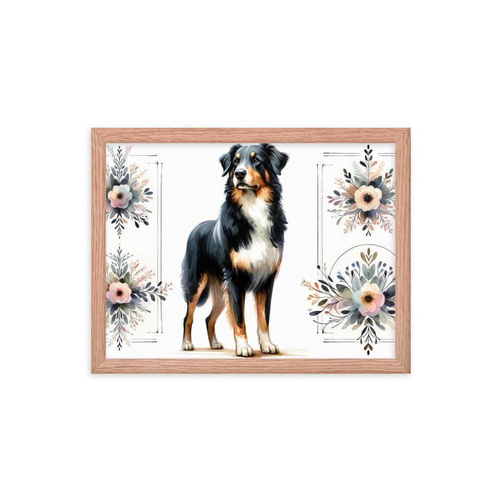 Graceful Beauceron Dog Watercolor Art with Soft Pastel Florals Framed Poster - Oh Posters