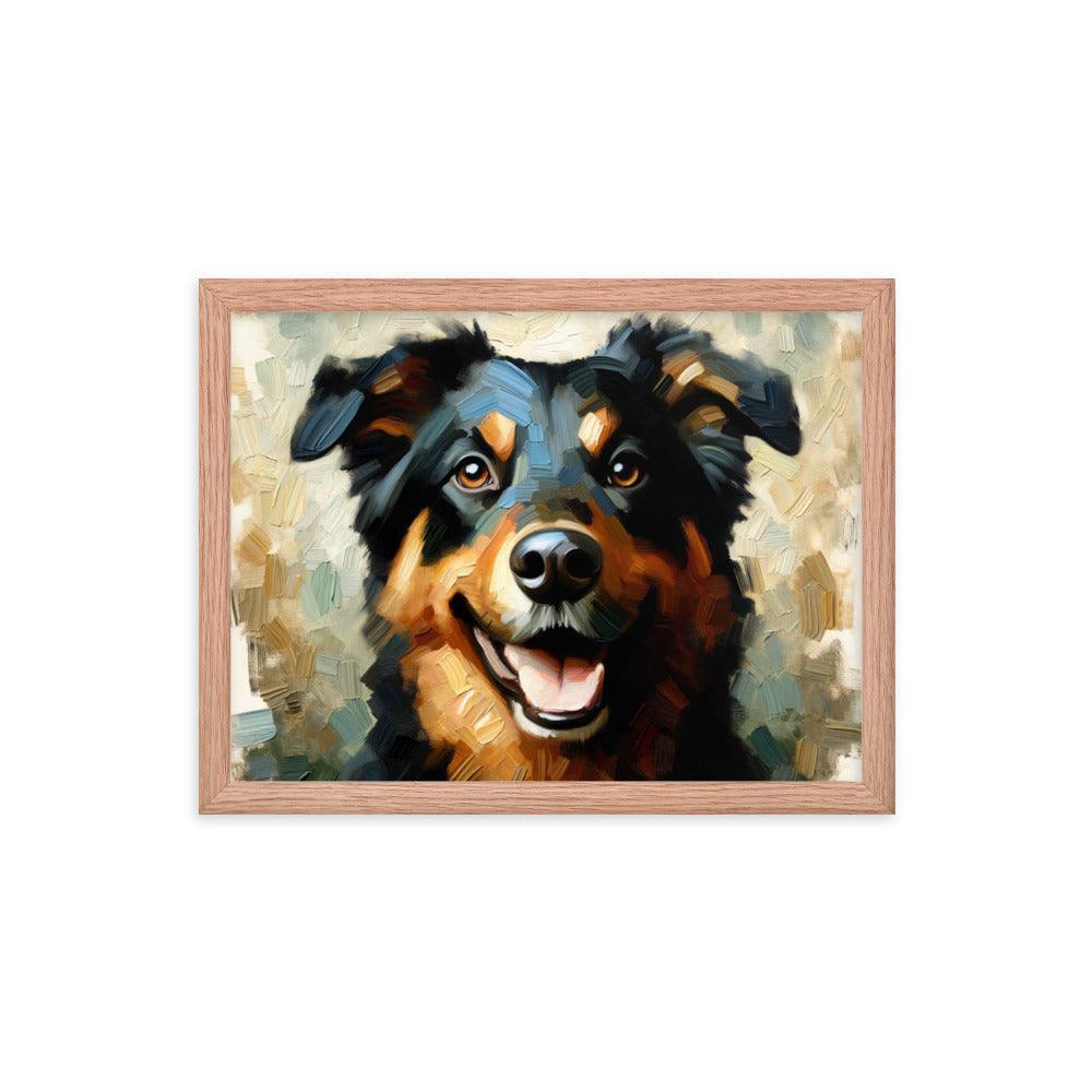 Joyful Beauceron Portrait Oil Painting Textured Brushwork Framed Poster - Oh Posters