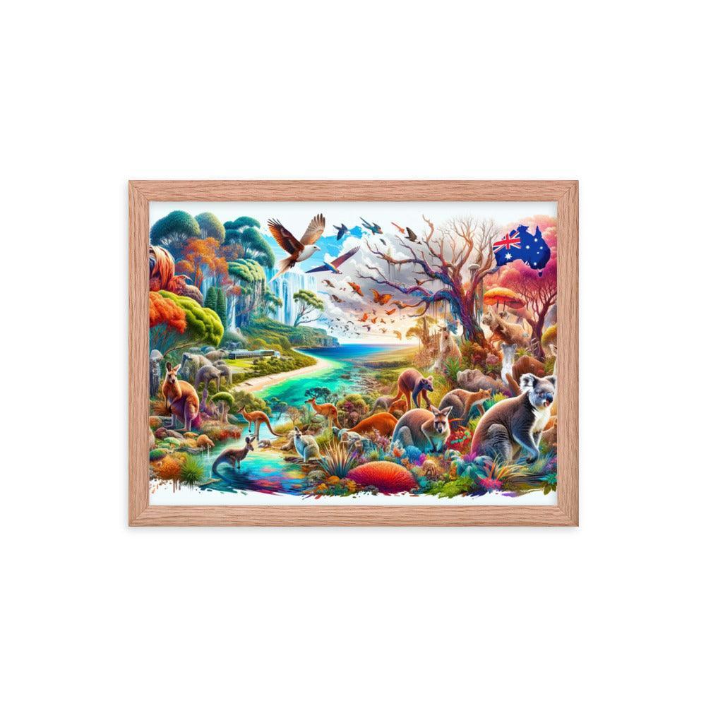 Enchanted Australian Wildlife Oasis Vivid Illustration Framed Poster - Oh Posters