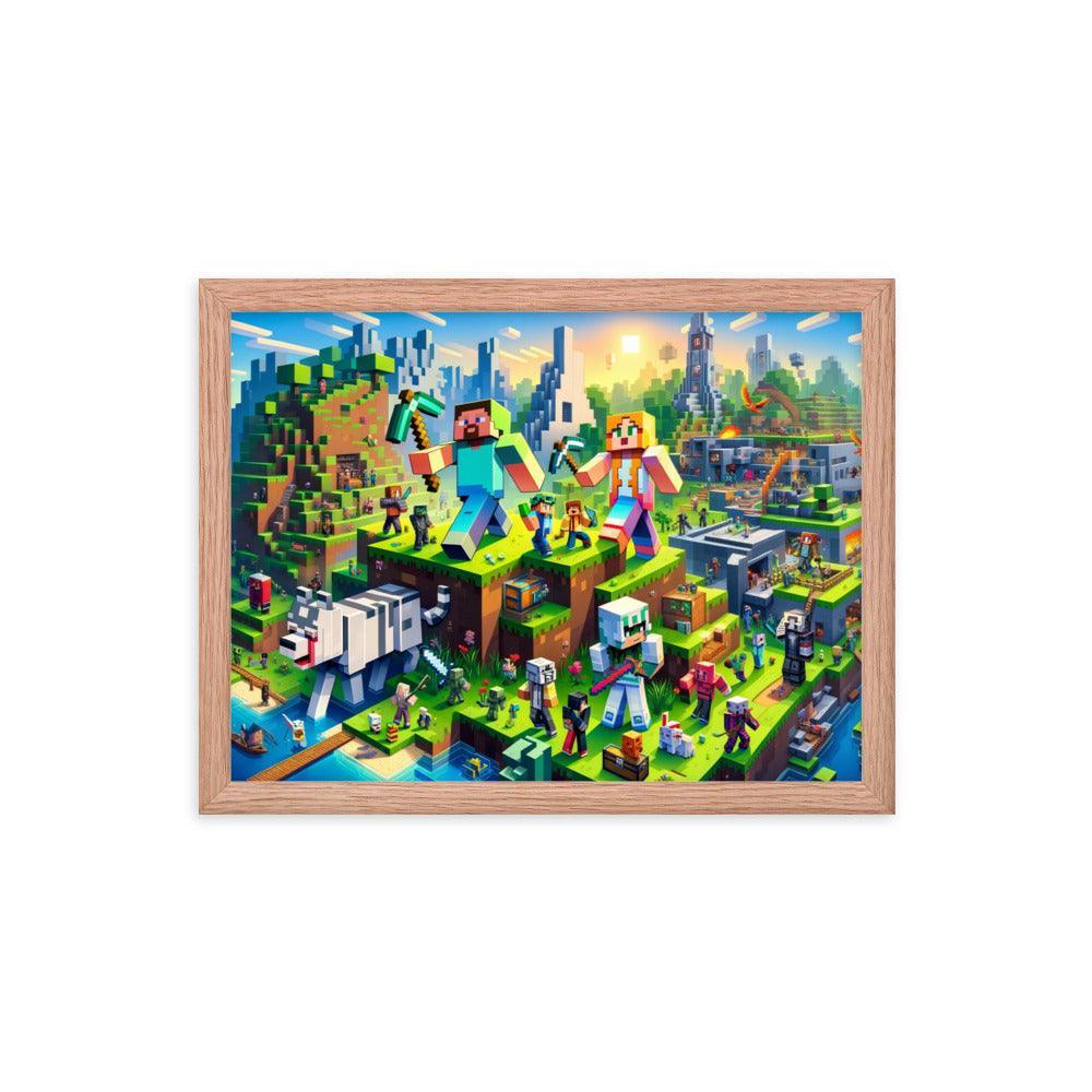 Heroic Minecraft Characters Epic Battle Framed Poster - Oh Posters