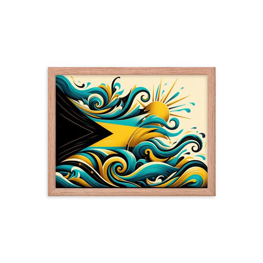 Sunrise Waves Abstract Art Inspired by Bahamas Flag Framed Poster - Oh Posters