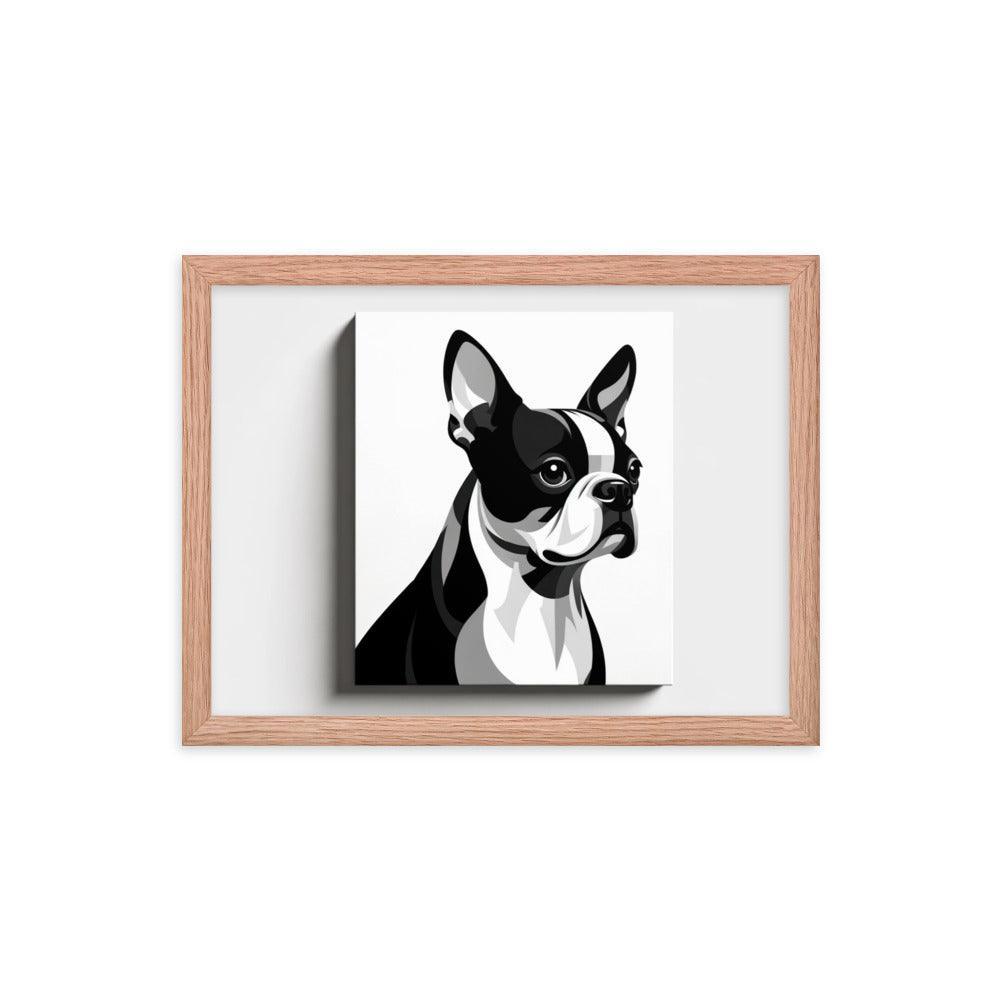 Monochrome Boston Terrier Illustration Framed Poster - Oh Posters