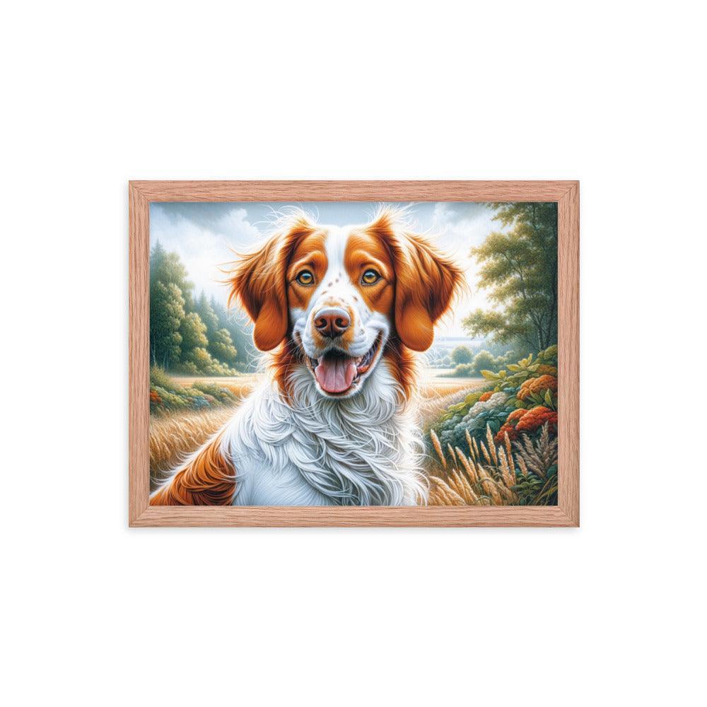 Brittany Dog Energetic Outdoor Pose in Vibrant Colors Framed Poster - Oh Posters